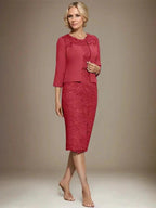 Sheath/Column Scoop Knee-Length Chiffon Lace Mother of the Bride Dress With Beading