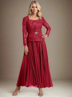 A-line Square Ankle-Length Chiffon Mother of the Bride Dress With Pleated
