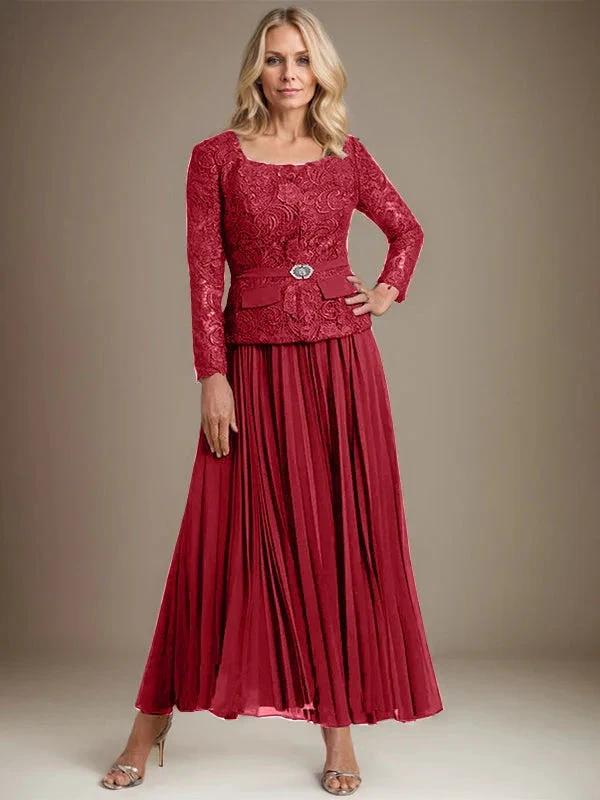 A-line Square Ankle-Length Chiffon Mother of the Bride Dress With Pleated