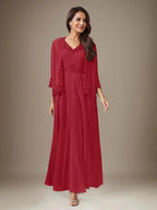 Plum A-Line Sequins Chiffon Dress
