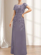 Sheath/Column Scoop Illusion Floor-Length Lace Chiffon Mother of the Bride Dress With Sequins
