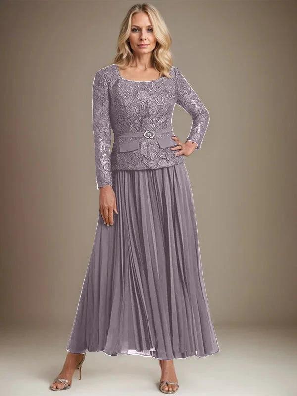 A-line Square Ankle-Length Chiffon Mother of the Bride Dress With Pleated