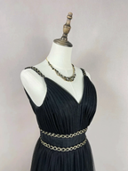 Gorgeous Black Tulle Gold Silk Feathers A Line Prom Dress Formal Evening Dress Y8652