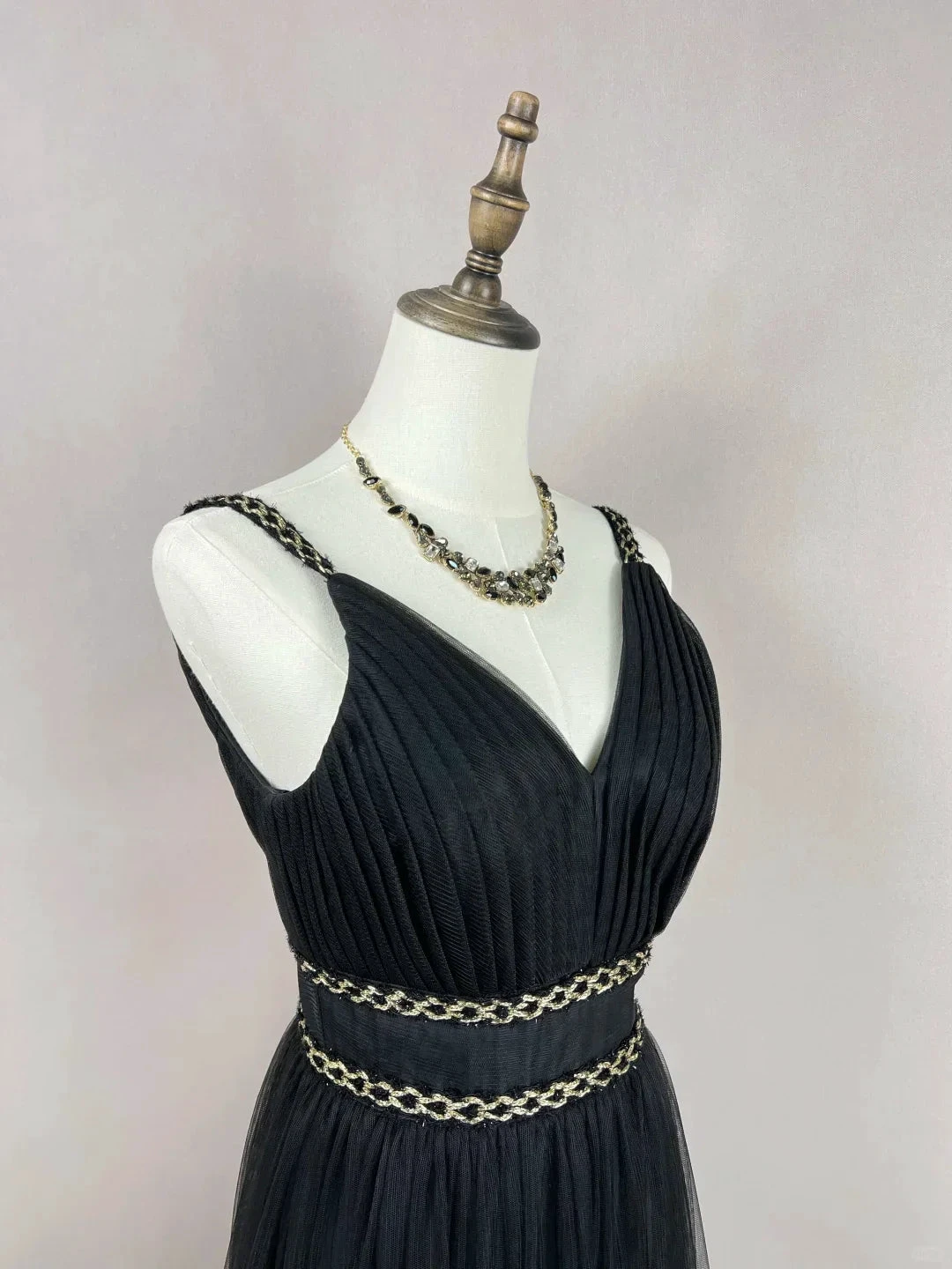 Gorgeous Black Tulle Gold Silk Feathers A Line Prom Dress Formal Evening Dress Y8652