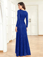 Luxury Long Sleeve V-Neck Evening Dress 2025 Women Wedding Party Sequins For Female Guests Red Prom Cocktail Dresses