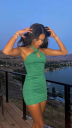 Women Close-Fitting Solid Color Dress Halter Neck Sleeveless Sexy Green Homecoming Dress Y2659