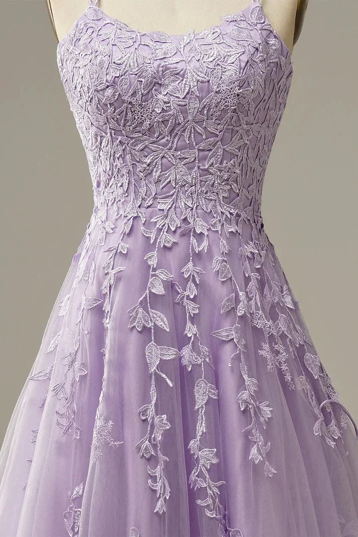 Elegant Lavender Prom Dresses A line Evening Dress Applique Party Gown Y1129