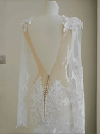 Elegant White Lace Appliques Mermaid Evening Dress,Backless Prom Dress Wedding Dress Y8677
