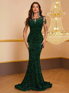 Women's Contrast Sequin embroidered Mermaid Hem Sequin Prom Dress