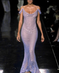 Sparkly Off The Shoulder Mermaid Evening Dress Lilac Sequins Prom Dress Y8220