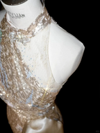Glitter Champagne Gold Sequin Sheath Prom Dress Halter Long Evening Dress Y8653