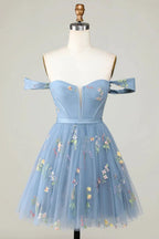 Cute A Line Sweetheart Purple Short Homecoming Dress with Embroidery