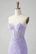 Classy Lilac Bodycon Sweetheart Corset Short Homecoming Dress with Sequins