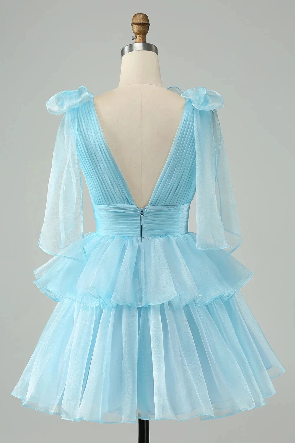 Cute Hot Pink A Line V Neck Backless Pleated Tiered Short Homecoming Dress