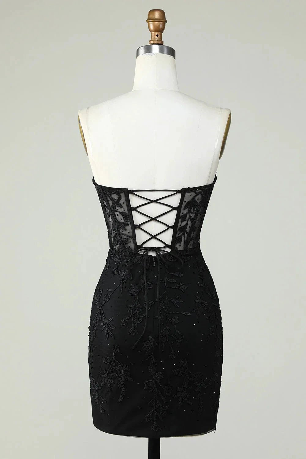 Bodycon Black Sweetheart Corset Short Homecoming Dress with Appliques