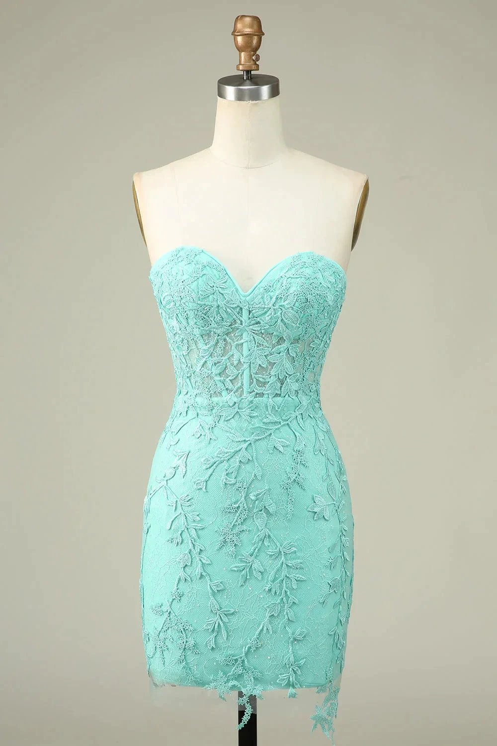 Bodycon Light Green Sweetheart Corset Short Homecoming Dress with Appliques