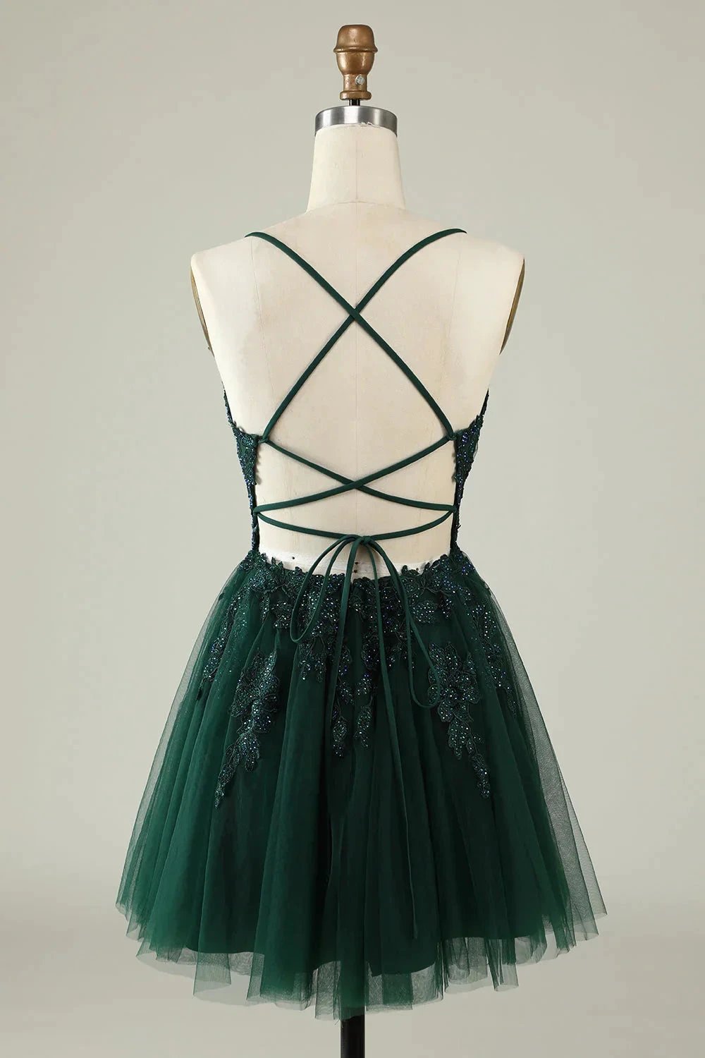 A Line Spaghetti Straps Grey Blue Short Homecoming Dress with Appliques