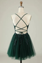 Blush A Line Spaghetti Straps Short Homecoming Dress with Appliques