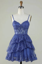 Cute Black A Line Sparkly Sequin Tiered Corset Short Homecoming Dress
