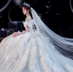 Fairy Romantic Off Shoulder White Wedding Dress Sweep Train Y6878