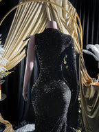 Black Sequins Rhinestone Applique Long Sleeve Mermaid Prom Dress Evening Dress Y8313