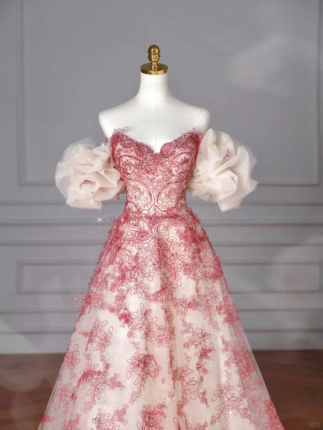 Pretty Tulle Beaded Red A Line Off The Shoulder Prom Dress Evening Dress Formal Birthday Ball Gown Y8621