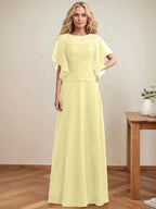 A-line Scoop Illusion Floor-Length Lace Chiffon Mother of the Bride Dress With Sequins