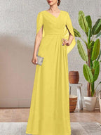 Dark Navy A-Line V-Neck Long Mother of Bride Dress