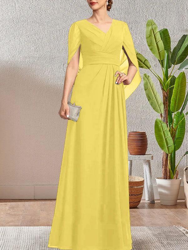 Dark Navy A-Line V-Neck Long Mother of Bride Dress