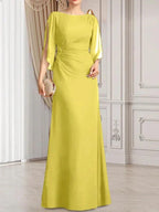 Sheath/Column Scoop Floor-Length Chiffon Mother of the Bride Dress With Pleated Beading