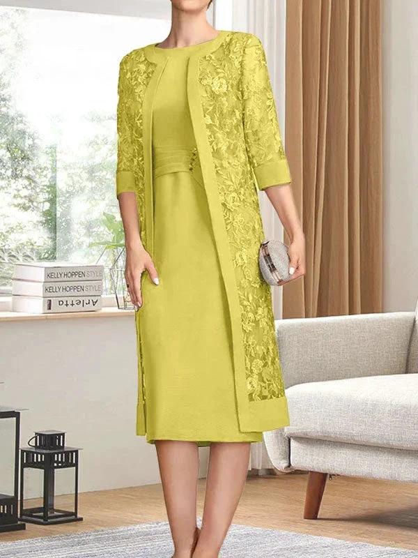 Sheath/Column Scoop Knee-Length Chiffon Mother of the Bride Dress With Pleated Sequins