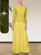 Glitter Lace & Satin Skirt Jacket Dress with Open Jacket