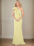 A-line One Shoulder Floor-Length Chiffon Mother of the Bride Dress With Ruffles