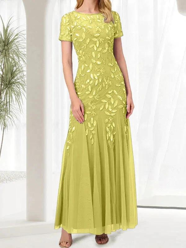 Blue Mermaid Round Neck Long Mother of the Bride Dress With Beadings