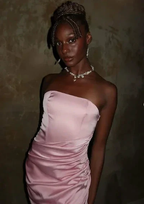 Pink Elegant Mermaid Evening Dress Strapless Pleated Prom Dress Y8126