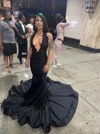 Sexy Black Sleeveless Mermaid Prom Dress Black Evening Gown Y6491