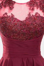 A-line Chiffon Appliques Jewel Sleeveless Knee-Length Bridesmaid Dresses with Ruffles