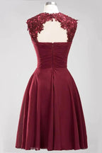 A-line Chiffon Appliques Jewel Sleeveless Knee-Length Bridesmaid Dresses with Ruffles