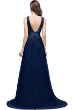 A-line Court Train Tulle Evening Dress with Appliques