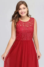 A-Line Crew Floor Length Sleeveless Plus size Lace Chiffon Evening Dresses