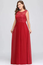 A-Line Crew Floor Length Sleeveless Plus size Lace Chiffon Evening Dresses