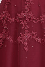 A-Line Crew Floor Length Sleeveless Plus size Tulle Appliqued Evening Dresses with Crystals