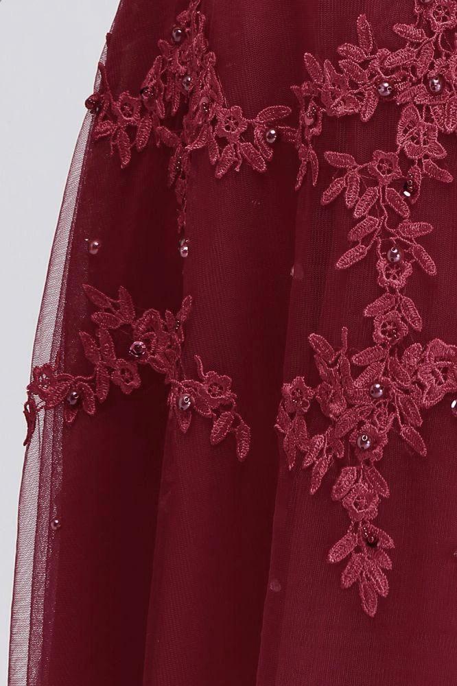 A-Line Crew Floor Length Sleeveless Plus size Tulle Appliqued Evening Dresses with Crystals