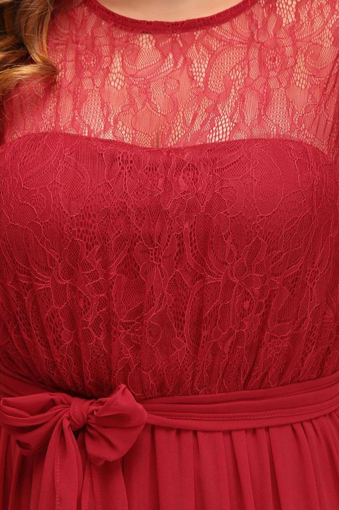 A-Line Crew Long Sleeveless Plus size Chiffon Evening Dresses with Ruffles Bow