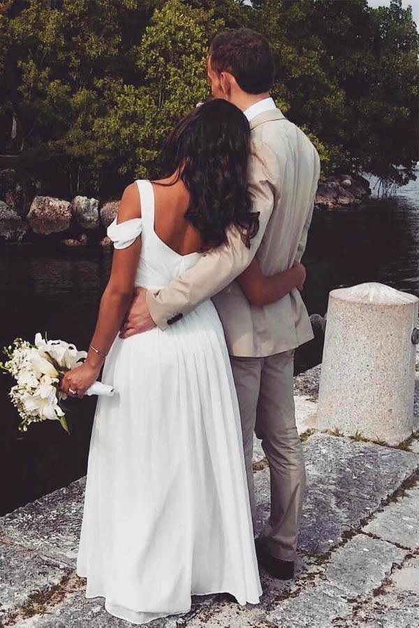 A-line Elegant Chiffon Ivory Beach Wedding Dress Bridal Gown  WD414