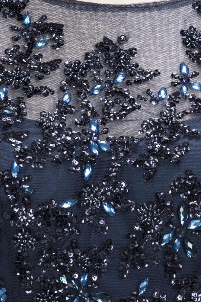 A-line Long Sleeves Plus Size Floor Length Crystals Tulle Prom Dresses