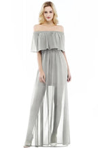 A-line Off-the-shoulder Floor Length Black Chiffon Bridesmaid Dresses