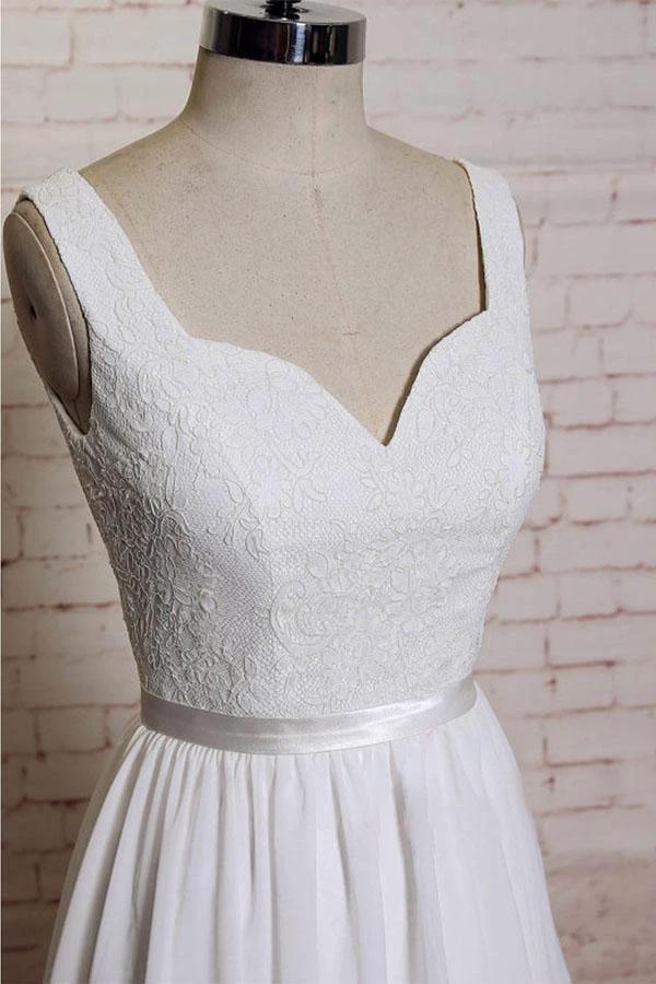 A-line Straps Court Train Chiffon Appliques Backless Wedding Dresses  WD172