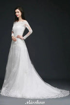 A-line Sweep-train Ivory Wedding Dress with Lace