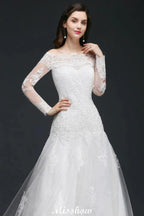 A-line Sweep-train Ivory Wedding Dress with Lace